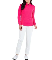 IBKUL Quarter Zip Mock Neck Long Sleeve Top