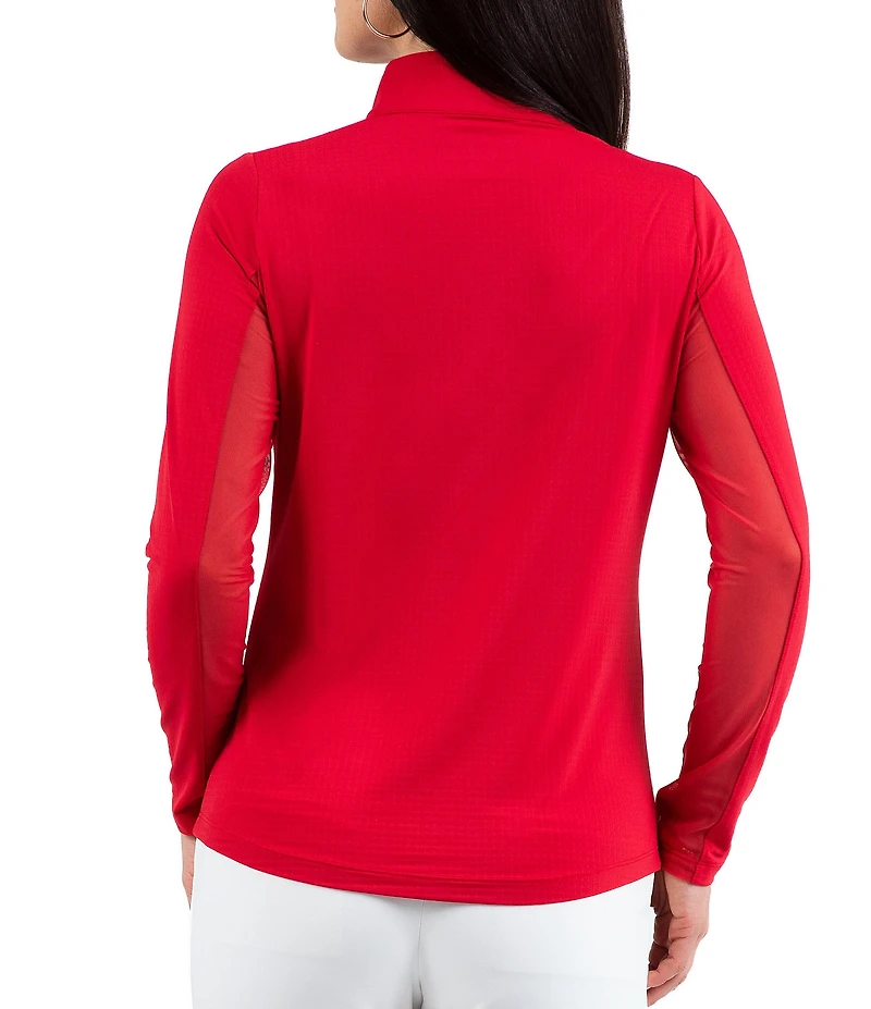 IBKUL Quarter Zip Mock Neck Long Sleeve Top