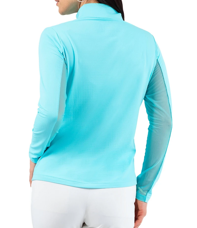 IBKUL Quarter Zip Mock Neck Long Sleeve Top