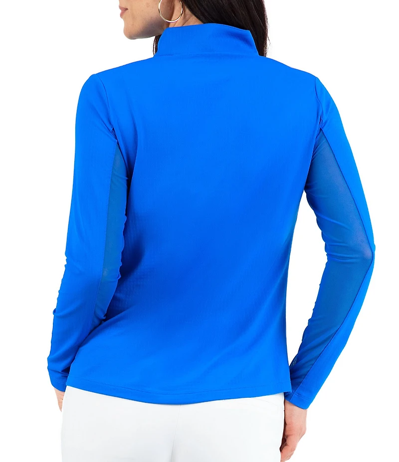 IBKUL Quarter Zip Mock Neck Long Sleeve Top