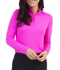 IBKUL Quarter Zip Mock Neck Long Sleeve Top