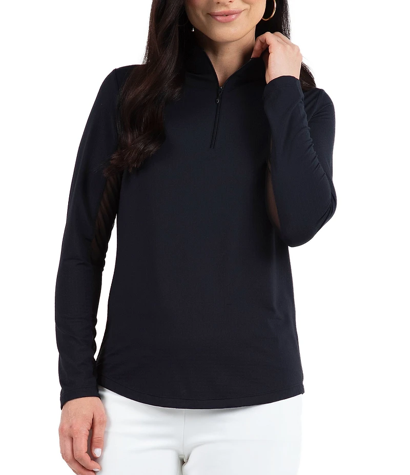 IBKUL Quarter Zip Mock Neck Long Sleeve Top
