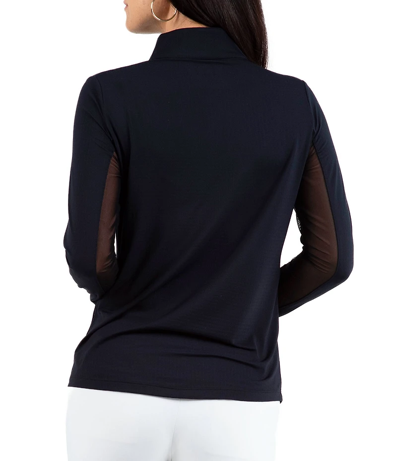 IBKUL Quarter Zip Mock Neck Long Sleeve Top