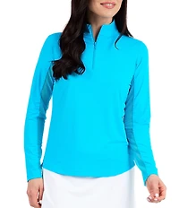 IBKUL Quarter Zip Mock Neck Long Sleeve Top