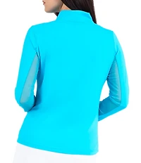 IBKUL Quarter Zip Mock Neck Long Sleeve Top