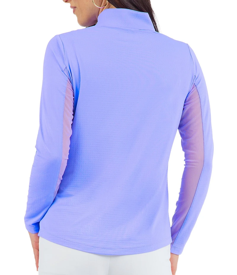 IBKUL Quarter Zip Mock Neck Long Sleeve Top