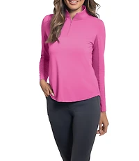 IBKUL Quarter Zip Mock Neck Long Sleeve Top