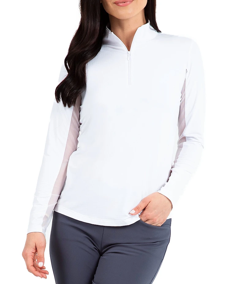 IBKUL Quarter Zip Mock Neck Long Sleeve Top