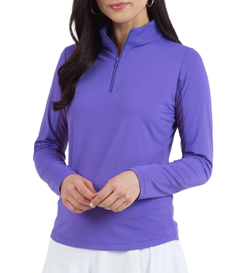 IBKUL Quarter Zip Mock Neck Long Sleeve Top