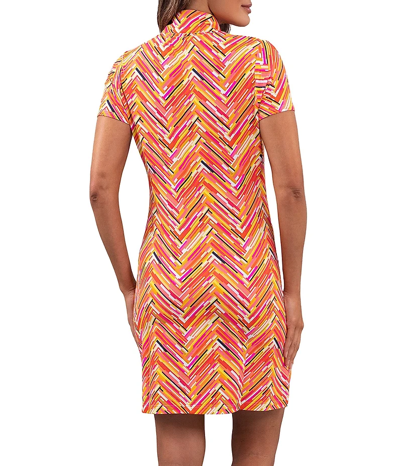 IBKUL Robin Printed Zip Mock Neck Short Sleeve Mini Dress