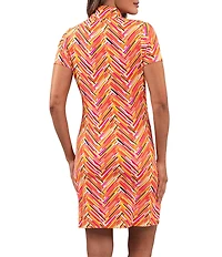 IBKUL Robin Printed Zip Mock Neck Short Sleeve Mini Dress