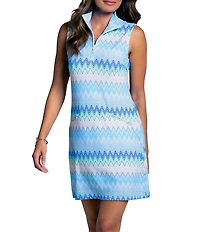 IBKUL Susan Chevron Print Sleeveless Mock Neck Above the Knee Dress