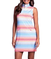 IBKUL Susan Chevron Print Sleeveless Mock Neck Above the Knee Dress
