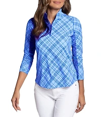 IBKUL Tony Printed Moisture Wicking Zip Mock Neck Long Sleeve Top