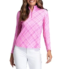 IBKUL Tony Printed Moisture Wicking Zip Mock Neck Long Sleeve Top