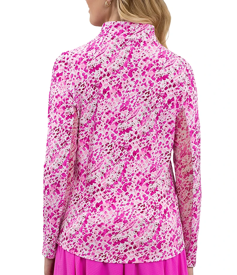 IBKUL Yesenia Printed Zip Mock Neck Long Sleeve Top