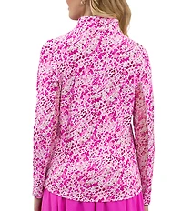 IBKUL Yesenia Printed Zip Mock Neck Long Sleeve Top