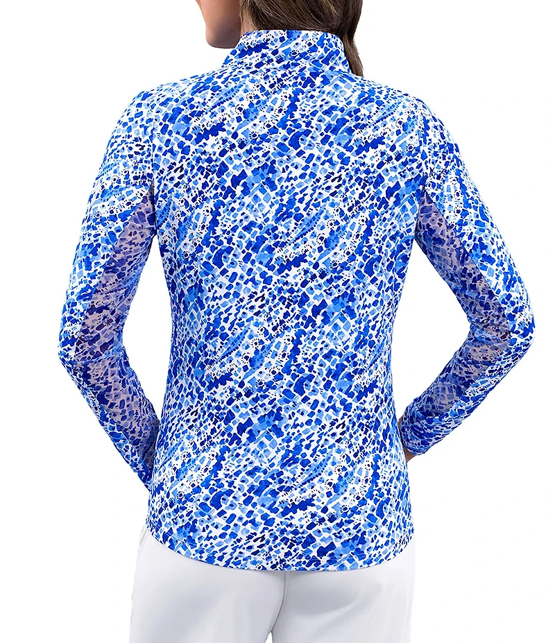 IBKUL Yesenia Printed Zip Mock Neck Long Sleeve Top