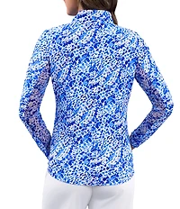 IBKUL Yesenia Printed Zip Mock Neck Long Sleeve Top