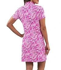IBKUL Yesenia Printed Zip Mock Neck Short Sleeve Mini Dress