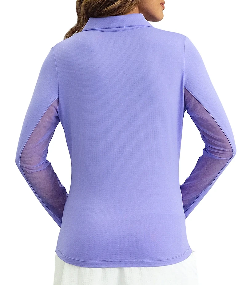 IBKUL Zip Neck Long Sleeve Layered Hem Polo Top