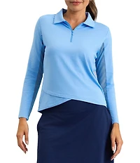 IBKUL Zip Neck Long Sleeve Layered Hem Polo Top