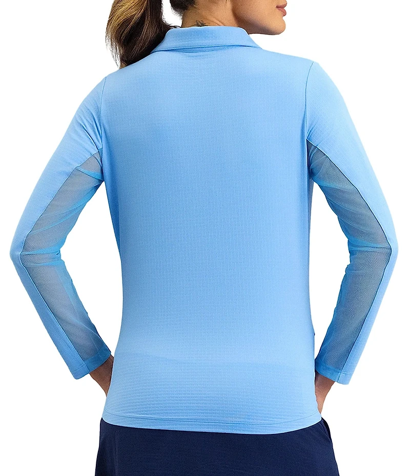 IBKUL Zip Neck Long Sleeve Layered Hem Polo Top