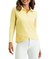 IBKUL Zip Neck Long Sleeve Layered Hem Polo Top