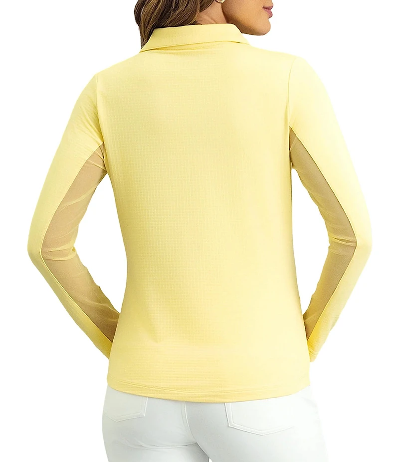IBKUL Zip Neck Long Sleeve Layered Hem Polo Top