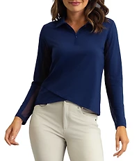 IBKUL Zip Neck Long Sleeve Layered Hem Polo Top