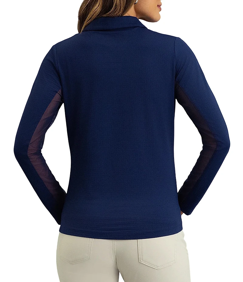 IBKUL Zip Neck Long Sleeve Layered Hem Polo Top