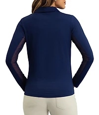 IBKUL Zip Neck Long Sleeve Layered Hem Polo Top