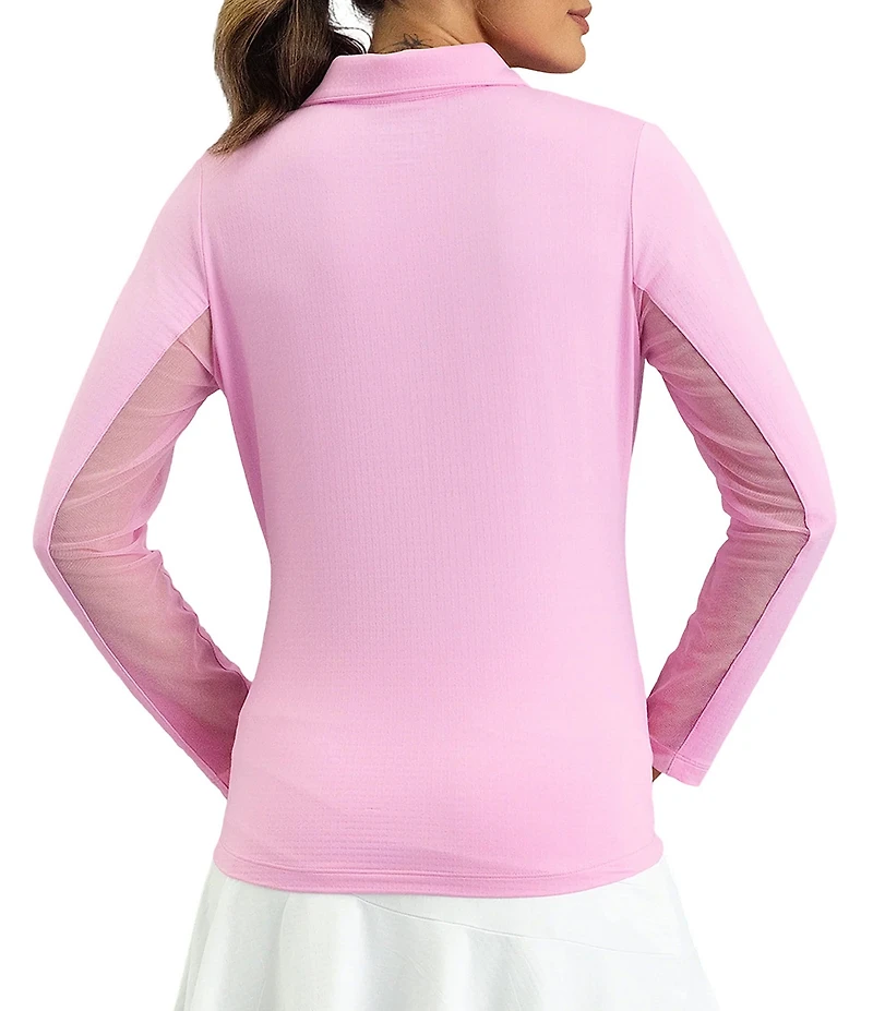 IBKUL Zip Neck Long Sleeve Layered Hem Polo Top