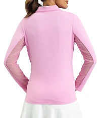 IBKUL Zip Neck Long Sleeve Layered Hem Polo Top