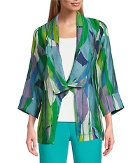 IC Collection Abstract Print Woven Waterfall Collar Bracelet Sleeve Jacket