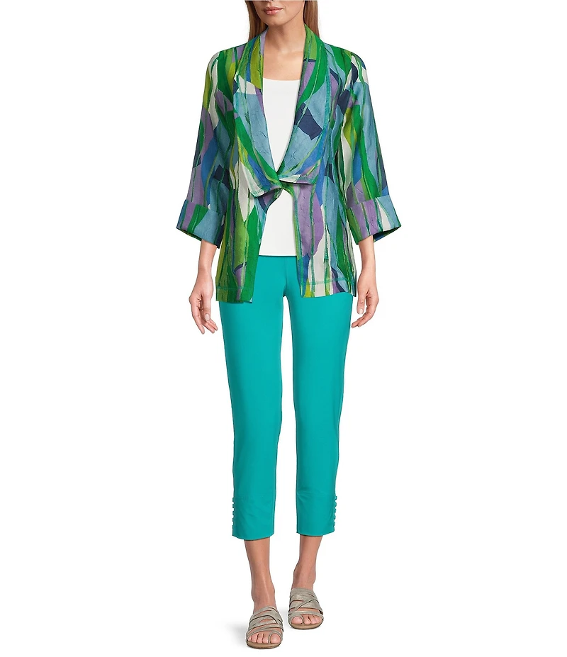 IC Collection Abstract Print Woven Waterfall Collar Bracelet Sleeve Jacket