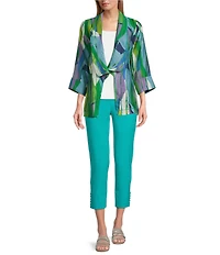 IC Collection Abstract Print Woven Waterfall Collar Bracelet Sleeve Jacket