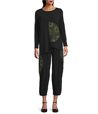 IC Collection Coordinating Moon Dot Jacquard Knit Elastic Waist Lantern Pants