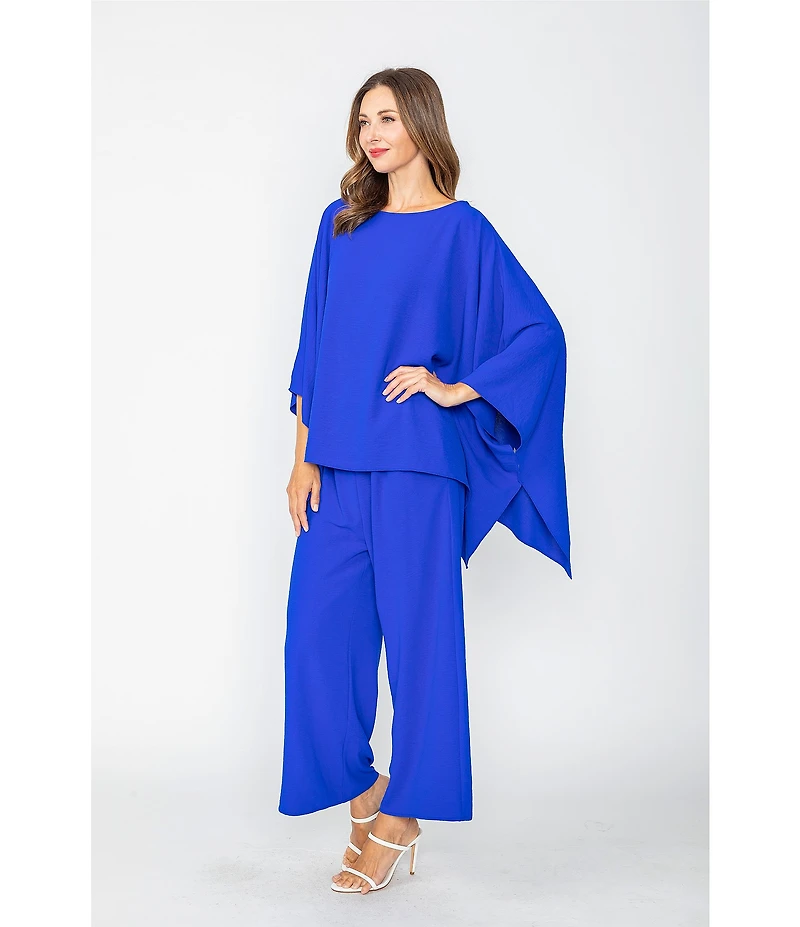 IC Collection Crinkle Boat Neck Elbow Sleeve Poncho Top
