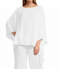 IC Collection Crinkle Boat Neck Elbow Sleeve Poncho Top
