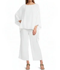 IC Collection Crinkle Boat Neck Elbow Sleeve Poncho Top