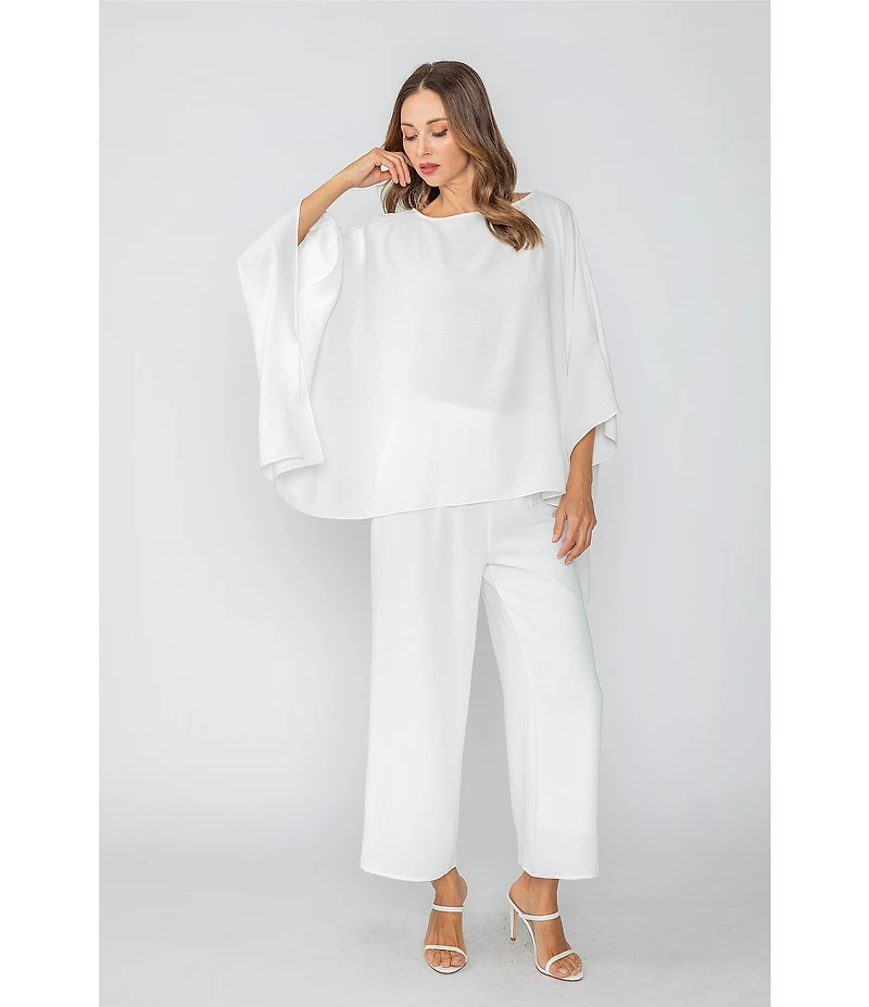 IC Collection Crinkle Boat Neck Elbow Sleeve Poncho Top
