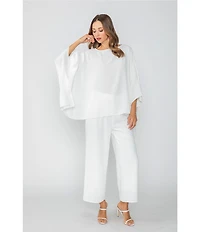 IC Collection Crinkle Boat Neck Elbow Sleeve Poncho Top