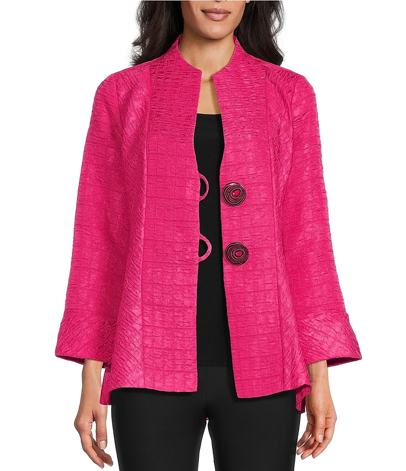 IC Collection Crinkle Jacquard Textured High Neck Bracelet Sleeve Button Front Jacket