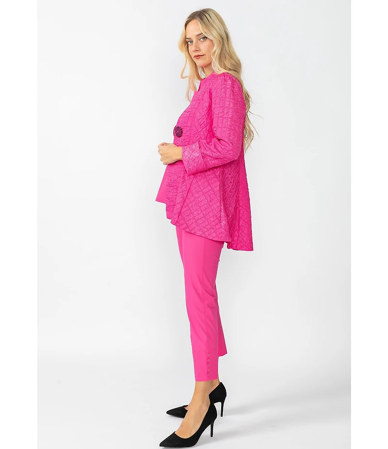IC Collection Crinkle Jacquard Textured High Neck Bracelet Sleeve Button Front Jacket