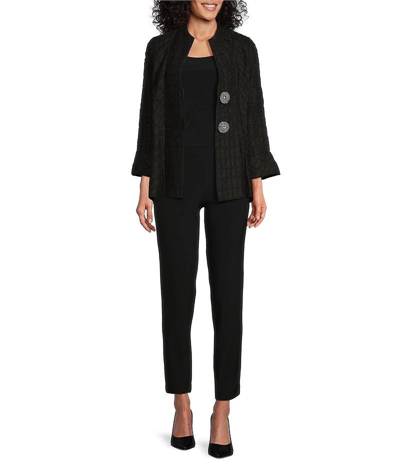 IC Collection Crinkle Jacquard Textured High Neck Bracelet Sleeve Button Front Jacket