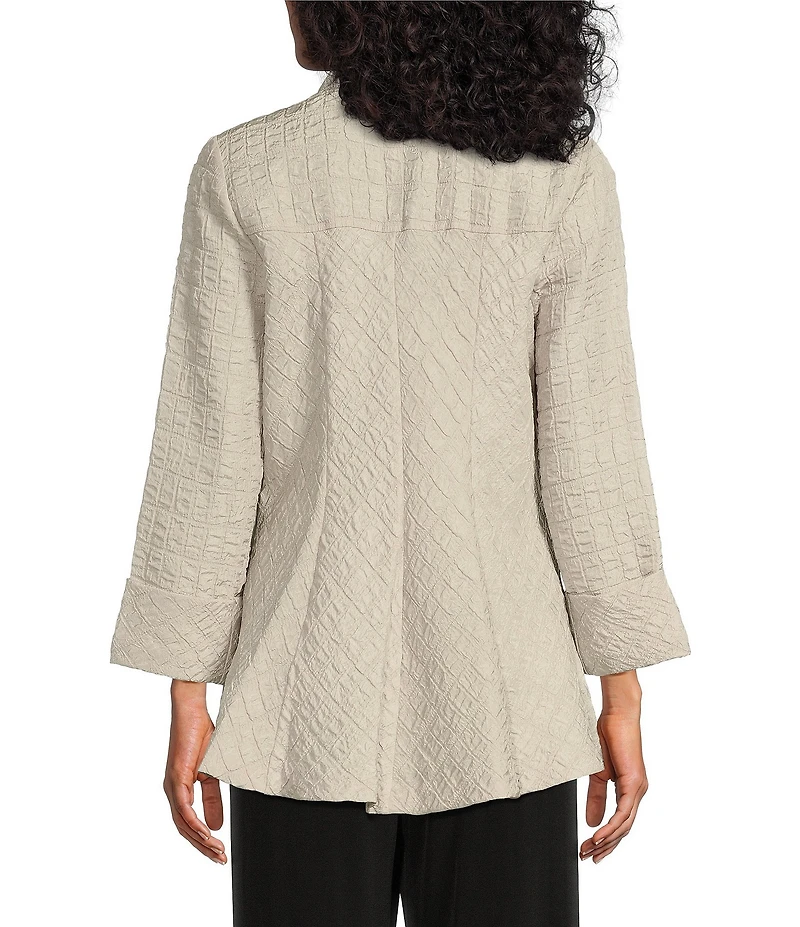 IC Collection Crinkle Jacquard Textured High Neck Bracelet Sleeve Button Front Jacket
