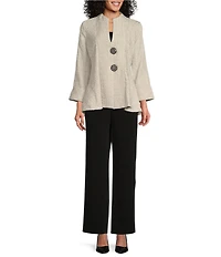 IC Collection Crinkle Jacquard Textured High Neck Bracelet Sleeve Button Front Jacket
