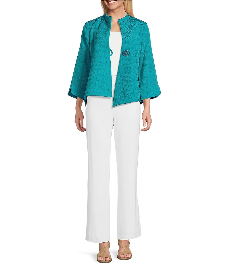 IC Collection Crinkle Woven High Neck Bracelet Sleeve Asymmetrical Jacket