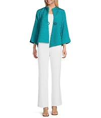 IC Collection Crinkle Woven High Neck Bracelet Sleeve Asymmetrical Jacket